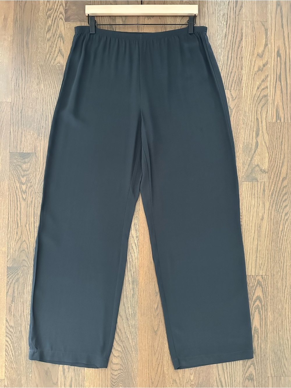 Eileen Fisher High Waist Wide Leg Silk Georgette Pant in Dark Blue Grey Small - Picture 2 of 10